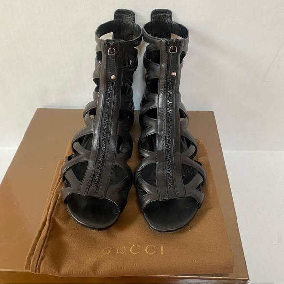 GUCCI WOMEN'S SANDALS GLADIATOR LEATHER ZIP-UPS (GGW2602) Lifford Nero 38.5 - Picture 5 of 13